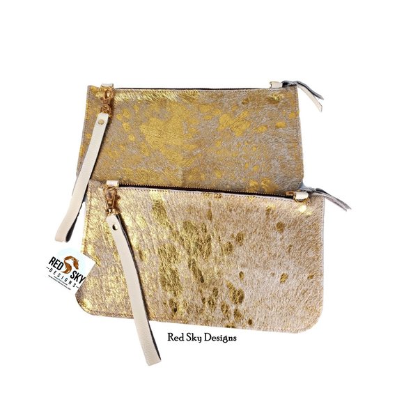 Leather Wristlet in Gold Acid Wash Cowhide - Picture 1 of 1